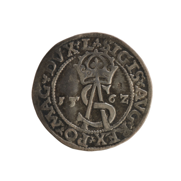 Lithuanian trojak, Sigismund II Augustus (King of Poland; 1544–1572). Obverse: under the crown a