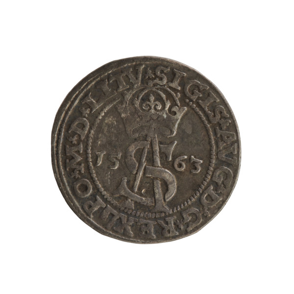 Lithuanian trojak, Sigismund II Augustus (king of Poland; 1544–1572). Aw: Under the crown a tied