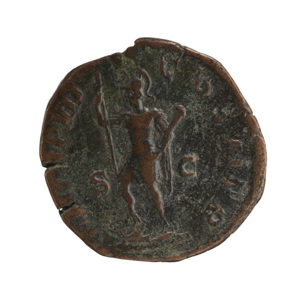 sestertius, Alexander Severus (Roman emperor; 222–235) — iconography: spear (attribute), parazonium