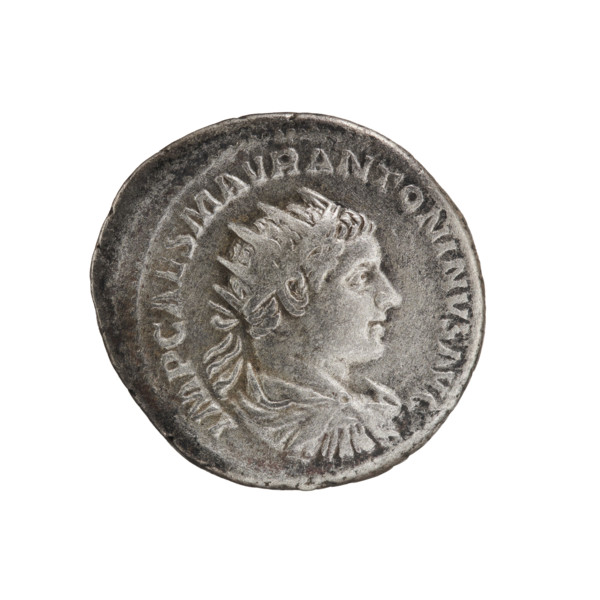 Antoninian of Elagabalus (reigned 218–222). Obverse: Bust of Elagabalus facing right, wearing a