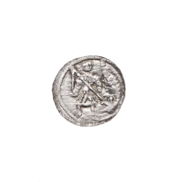 Denarius, Boleslaw III Krzywousty (prince of Poland; 1086–1138). Obverse (beaded border): a knight