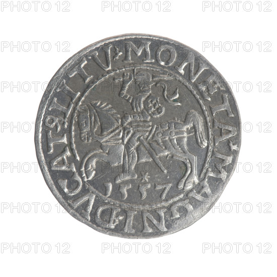 Lithuanian half-grosz, Sigismund II Augustus (King of Poland; 1544–1572). Obverse: Polish Eagle; in