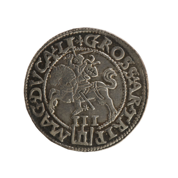 Lithuanian trojak, Sigismund II Augustus (king of Poland; 1544–1572); emblems of the Jagiellon