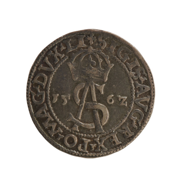 Lithuanian trojak, Sigismund II Augustus (king of Poland; 1544–1572). Obverse: under the crown a