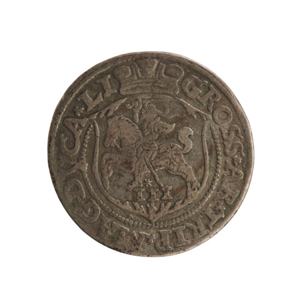 Lithuanian trojak, Sigismund II Augustus (king of Poland; 1544–1572). Obverse: under the crown a