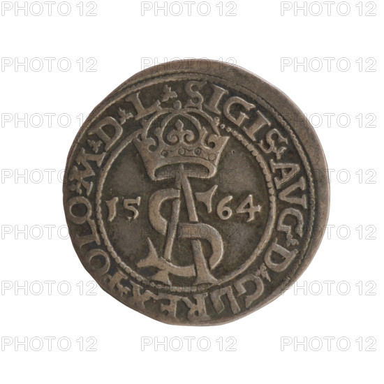Lithuanian trojak, Sigismund II Augustus (King of Poland; 1544–1572). Aw: Under the crown a tied
