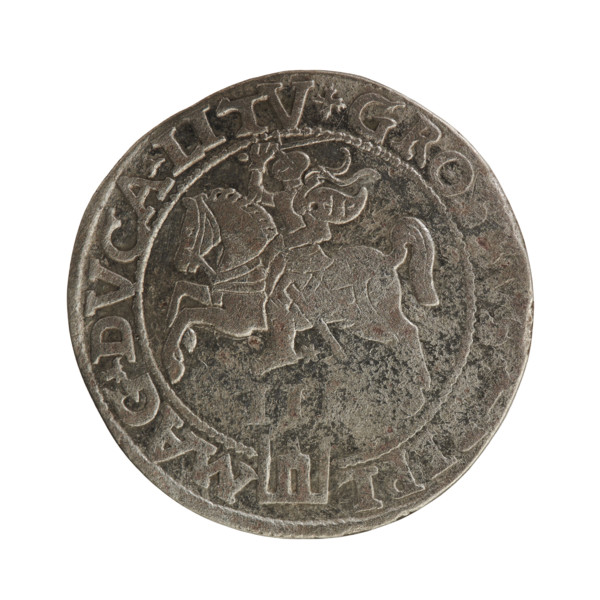Lithuanian trojak, Sigismund II Augustus (King of Poland; 1544–1572). Coats of arms: Jagiellons