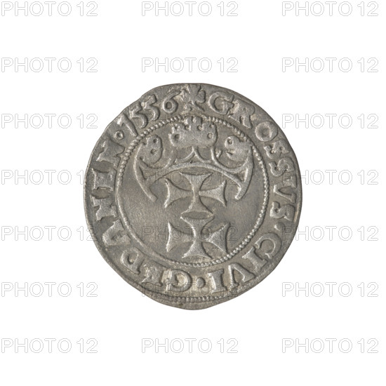 Gdansk grosz, Sigismund II Augustus (King of Poland; 1544–1572), Jagiellon dynasty. Obverse: