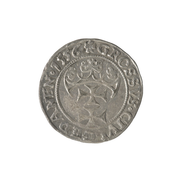 Gdansk grosz, Sigismund II Augustus (King of Poland; 1544–1572), Jagiellon dynasty; obverse: