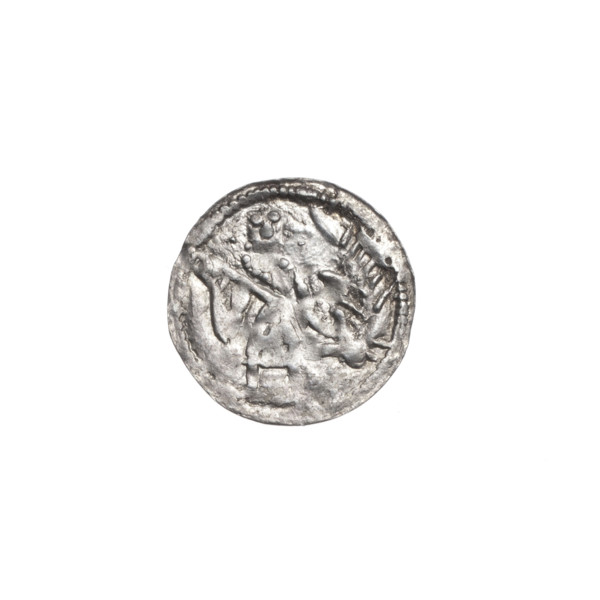 Denarius, Boleslaw III Krzywousty (prince of Poland; 1107–1138). Obverse (beaded border): a knight