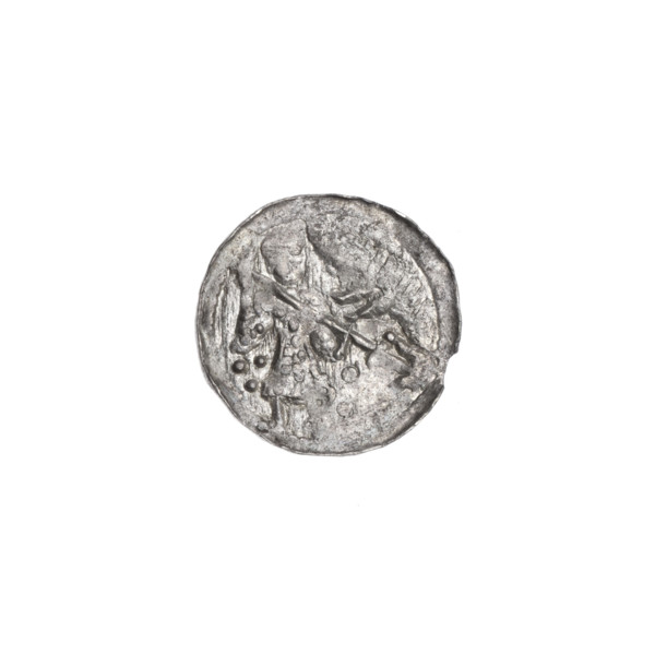 Denarius, Boleslaw III Krzywousty (prince of Poland; 1107–1138). Obverse (beaded border): a knight