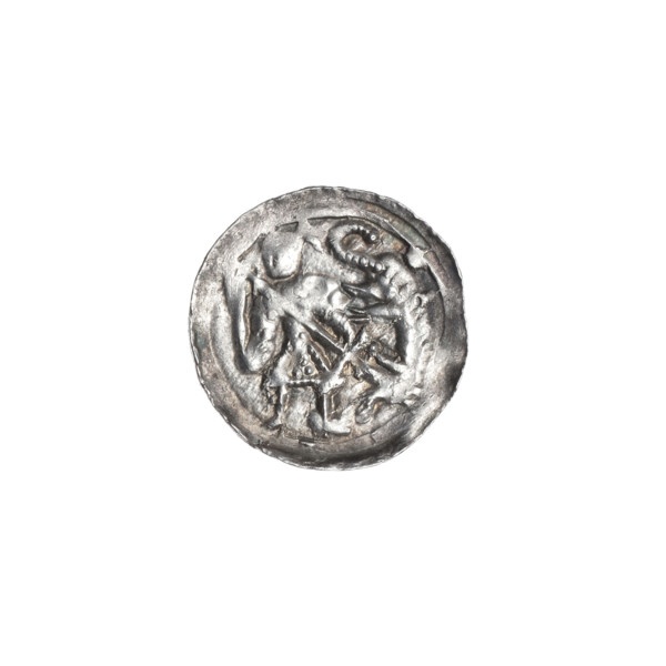 Denarius of Boleslaw III Krzywousty (prince of Poland; 1107–1138). Obverse: in a linear border, a