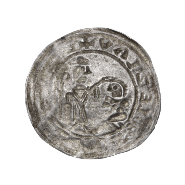 Bracteate, Boleslaw III Wrymouth (Prince of Poland; 1107–1138). In a pearl border, on the left
