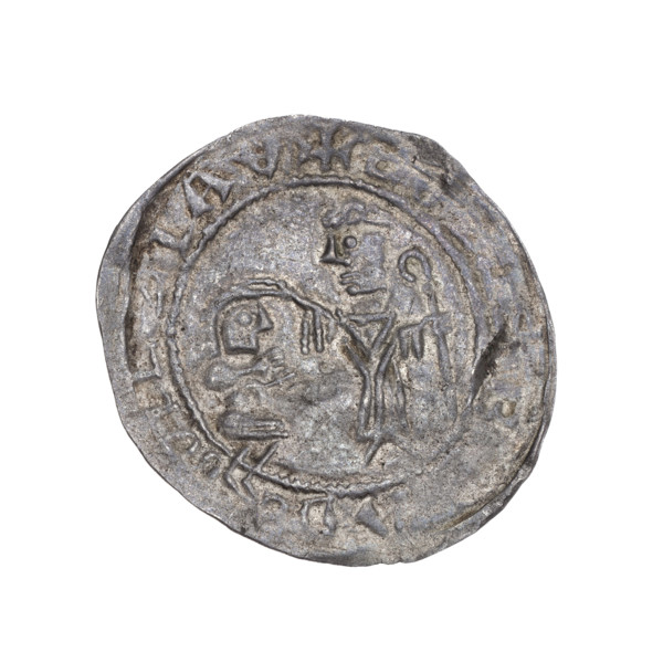 Bracteate, c. 1135–1138. Silver coin (diameter 24.9–26.8 mm, weight 0.63 g). Romanesque. Obverse:
