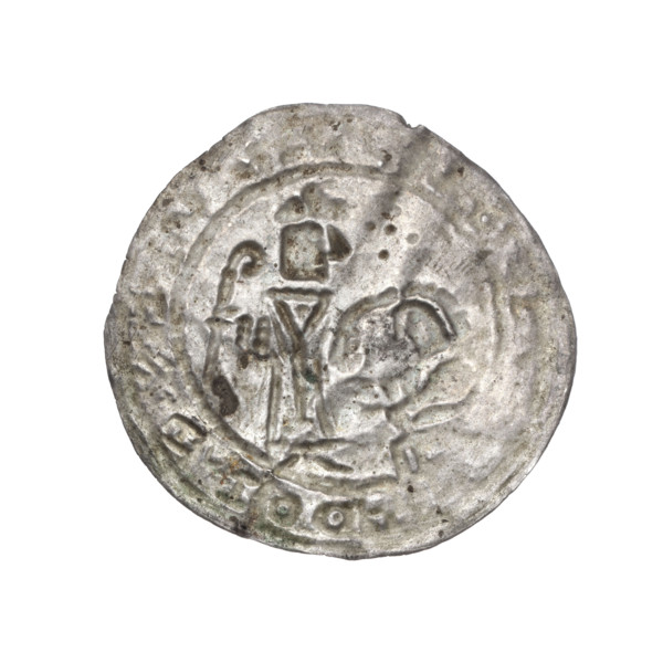 Bracteate, Boleslaw III Krzywousty (Prince of Poland; 1086–1138). In a pearl border, on the left