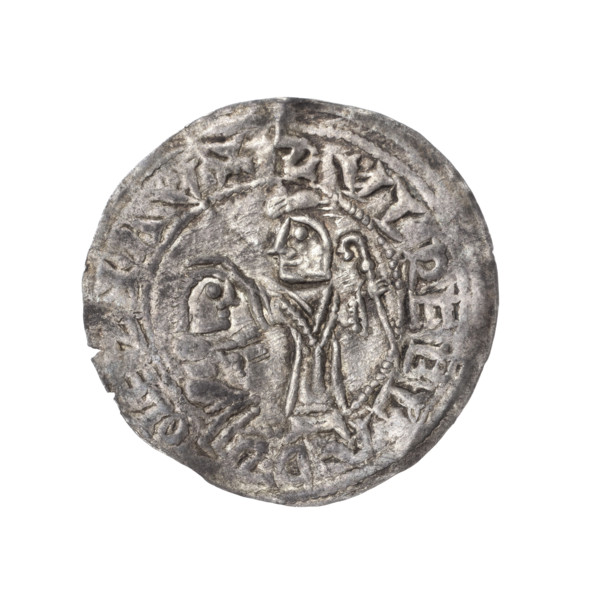 Bracteate, 1135–1138. Obverse: In a pearl border, on the left side, facing right, a kneeling prince