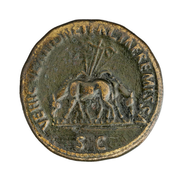 sestertius, Nerva (Roman Emperor; 96–98), laurel wreaths, mules, carts; Nerva (Roman Emperor;