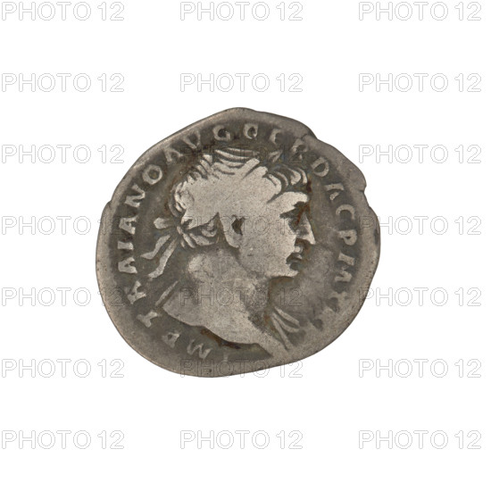 Denarius; Obv.: head of Trajan wearing a laurel wreath facing right; rim inscription: IMP TRAIANO