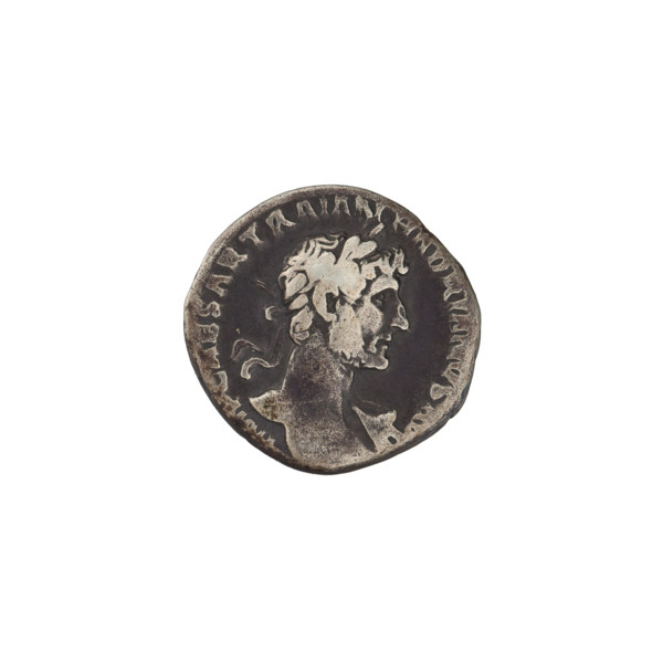 Denarius, Hadrian (76–138; Roman Emperor 117–138). Obverse: bust of Hadrian with laurel wreath and