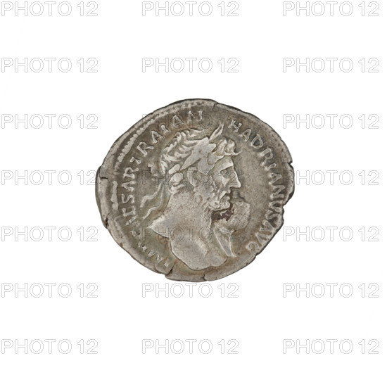 Denarius, Hadrian (76–138; Roman emperor 117–138). Obverse: Bust of Hadrian with laurel wreath and