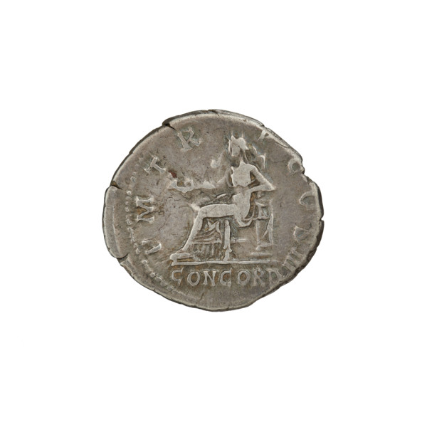 Denarius; Hadrian (76–138; Roman emperor 117–138). Obverse: Bust of Hadrian with laurel wreath and