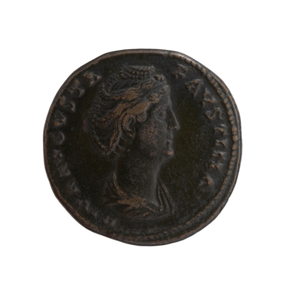 Dupondius, posthumous issue: obverse—draped bust of Faustina the Elder (98–141) facing right,