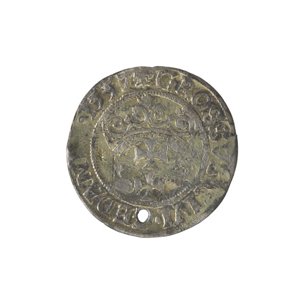 Gdansk grosz, Sigismund II Augustus (King of Poland; 1544–1572). Obverse: Crowned male bust in