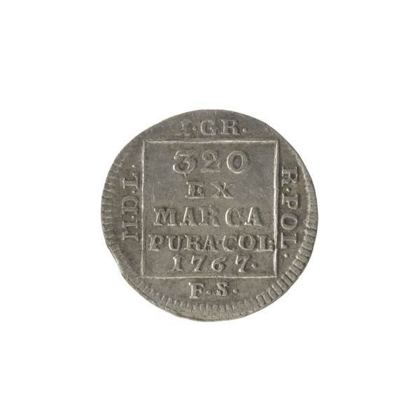 Silver crown groschen, 1767. Obverse: in a square frame under a crown, a tied monogram composed of