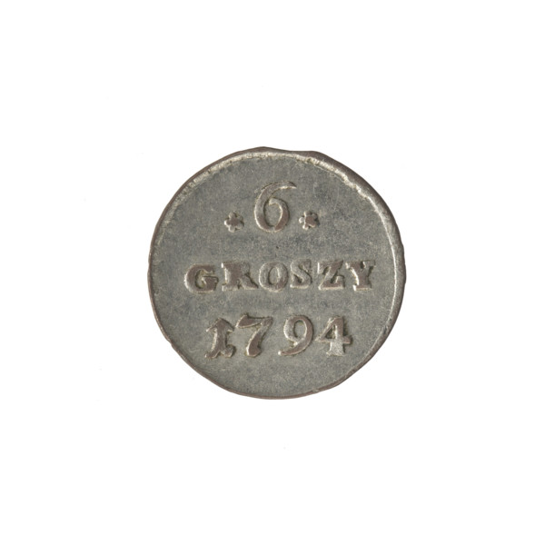 Crown six-coin, Stanislaw August Poniatowski (King of Poland; 1732–1798), 1794. Obverse: Under the