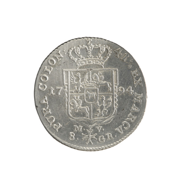 2 gold crown coins of Stanislaw August Poniatowski (King of Poland; 1764–1795), 1794. Obverse: Head