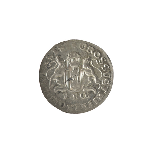 Gdansk trojak, 1765. Obverse: Under a crown, a tied royal monogram composed of the letters SAR with