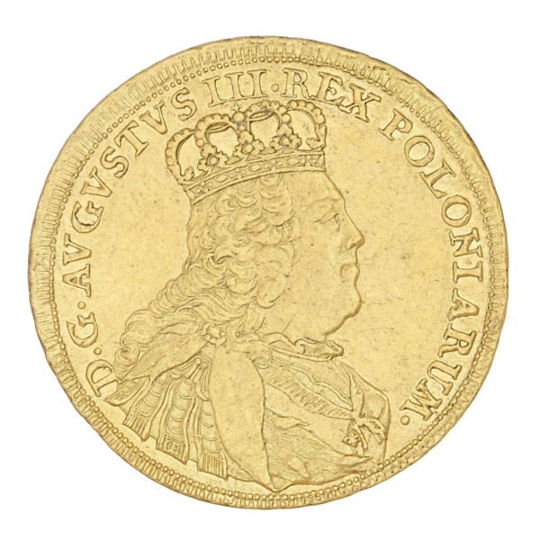 Crown double-ducat by Ernest Dietrich Croll (fl. 1753–1763), 1753. Coin struck in Leipzig. Obverse: