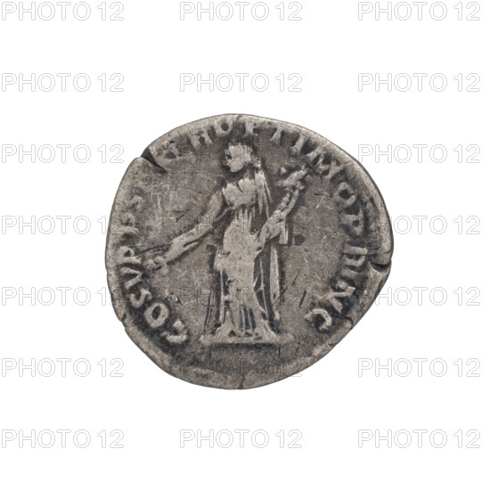 Denarius of Emperor Trajan (53–117; ruled 98–117). Obverse: head of Trajan in laurel wreath facing