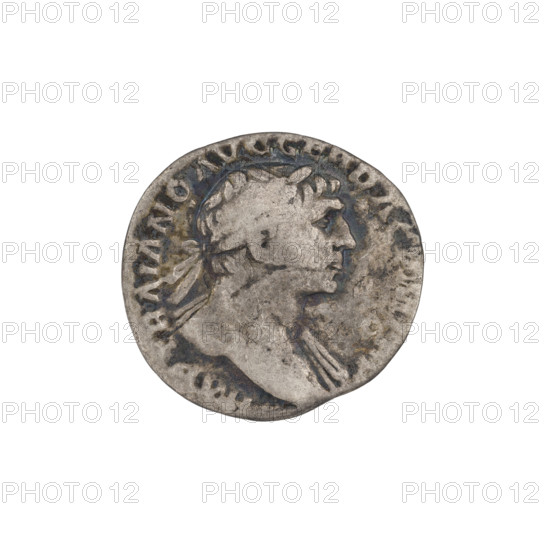 Denarius, Trajan (53–117; Roman emperor 98–117). Obverse: head of Trajan with laurel wreath facing
