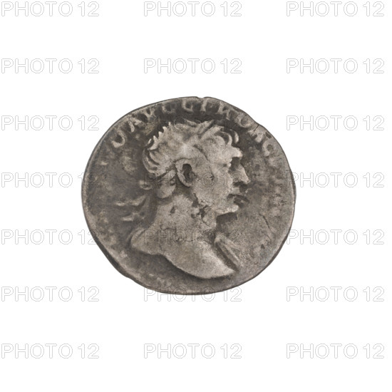 Denarius, Trajan (53–117; Roman emperor 98–117). Obverse: head of Trajan in laurel wreath facing