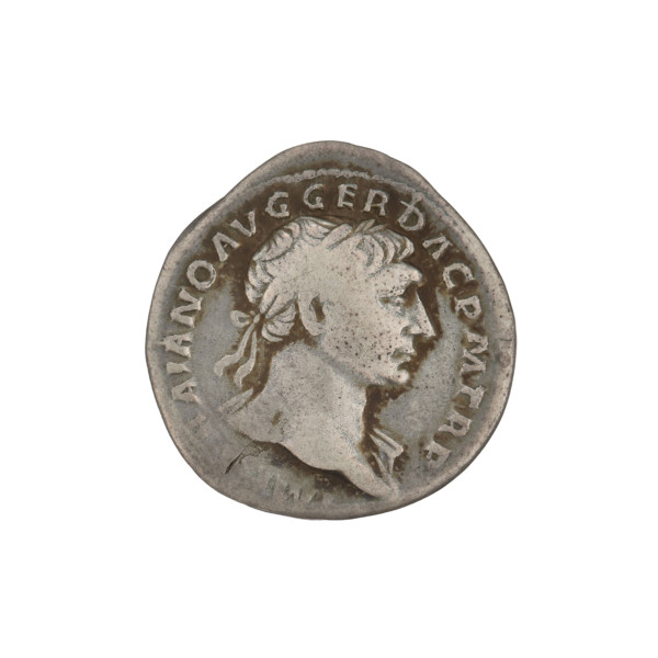 Denarius; Obv.: head of Trajan wearing a laurel wreath facing right; rim inscription: IMP TRAIANO