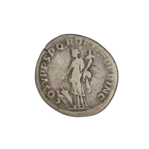 denarius; Obv.: head of Trajan decorated with a laurel wreath facing right; rim inscription: IMP