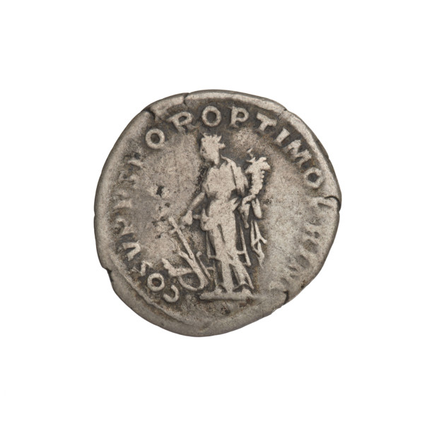 Denarius; obverse: head of Trajan wearing a laurel wreath facing right; rim inscription: IANO AVG