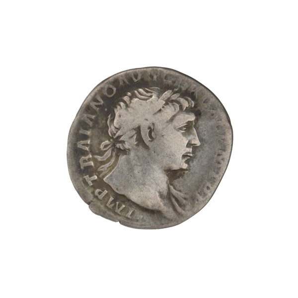 Denarius, Obv.: head of Trajan decorated with a laurel wreath facing right; rim inscription: IMP
