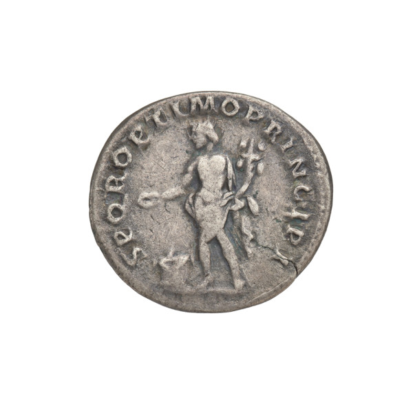 Denarius of Trajan (53–117; Roman Emperor 98–117). Obverse: bust of Trajan facing right, wearing a