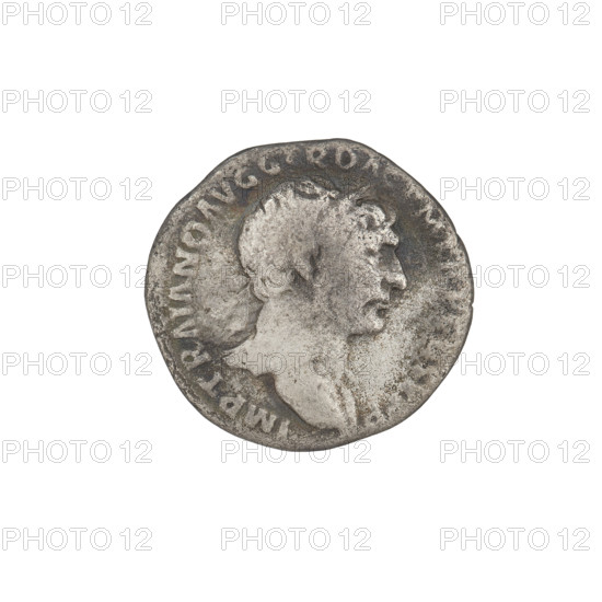 Denarius of Trajan (53–117; Roman emperor 98–117). Obverse: bust of Trajan facing right, wearing a