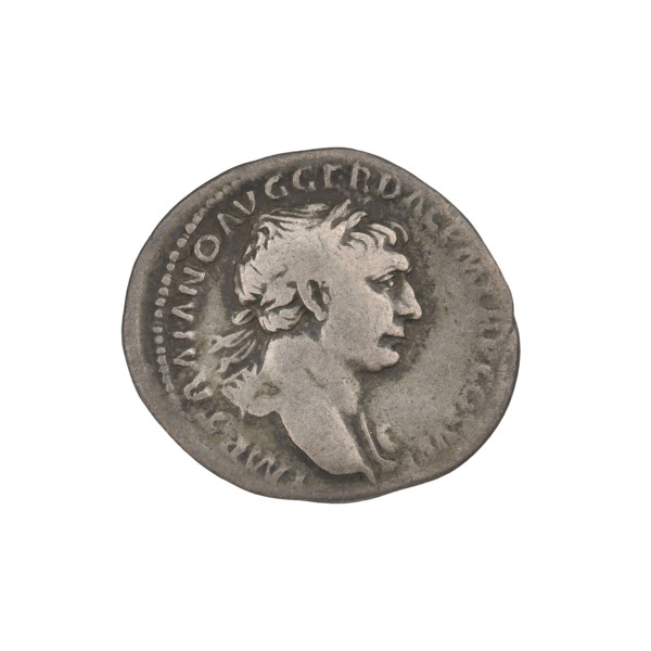 Denarius, Trajan (53–117; Roman emperor 98–117). Obverse: head of Trajan to the right, decorated