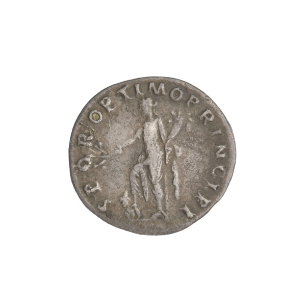 Denarius of Trajan (53–117; Roman emperor 98–117). Obverse: head of Trajan facing right,