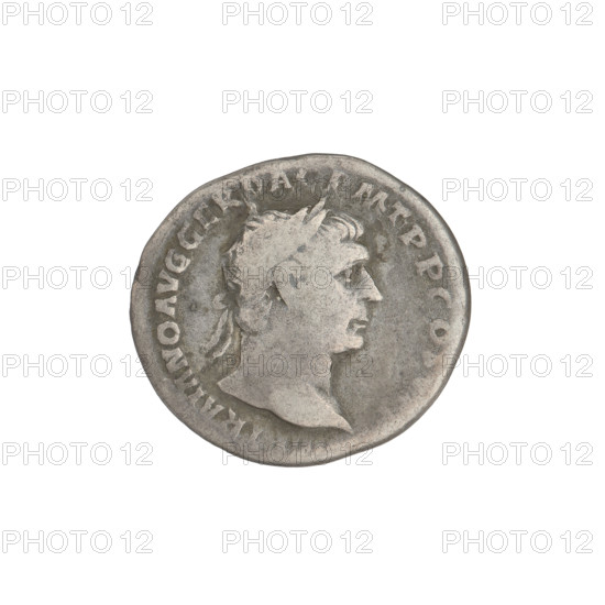 Denarius, Trajan (53–117; Roman emperor 98–117). Obverse: head of Trajan right, decorated with a