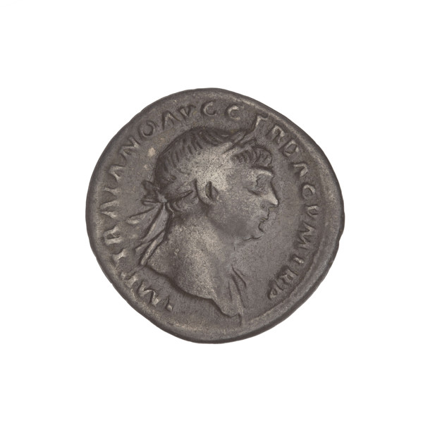 Denarius, Trajan (53–117; Roman emperor 98–117). Obverse: head of Trajan right, laurel-wreathed;