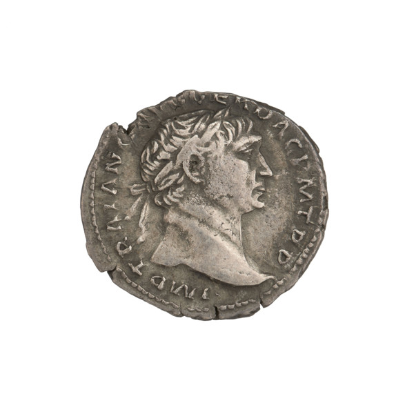 Denarius, Trajan (53–117; Roman emperor 98–117). Obverse: head of Trajan right, wearing a laurel