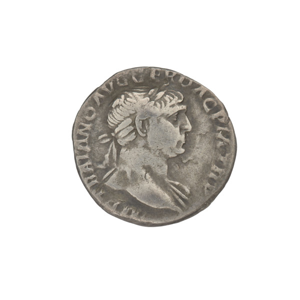 Denarius, Trajan (53–117; Roman emperor 98–117). Obverse: head of Trajan facing right, decorated