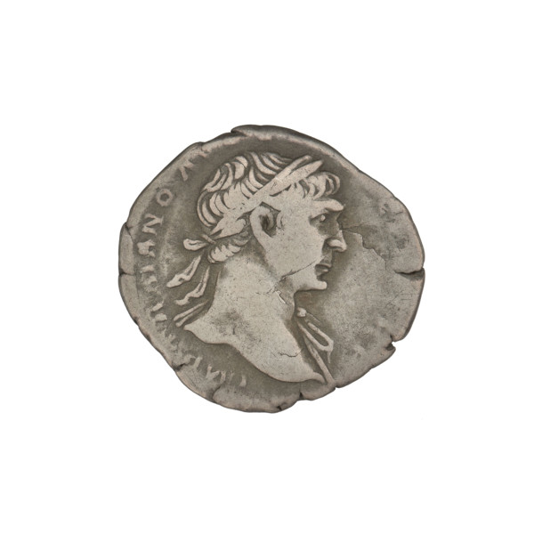 Denarius, Trajan (53–117; Roman emperor 98–117). Obverse: head of Trajan facing right, decorated