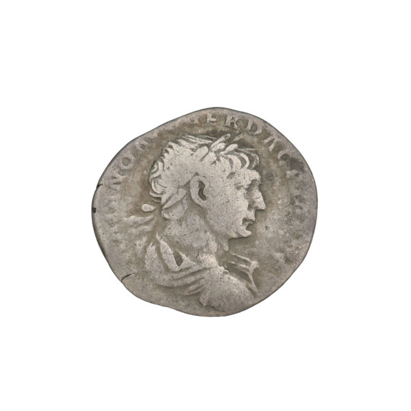 Denarius, Trajan (53–117; Roman emperor 98–117). Obverse: head of Trajan facing right,