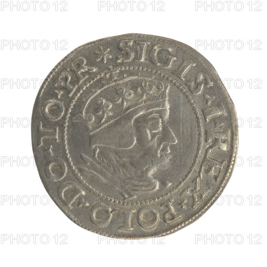 Gdansk grosz, Sigismund I the Old (King of Poland; 1506–1548). Polish coin, Jagiellon dynasty.